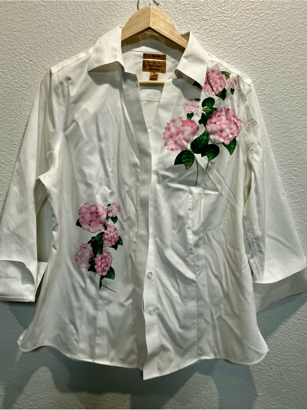 Taylor White Blouse with Pink Floral Accent